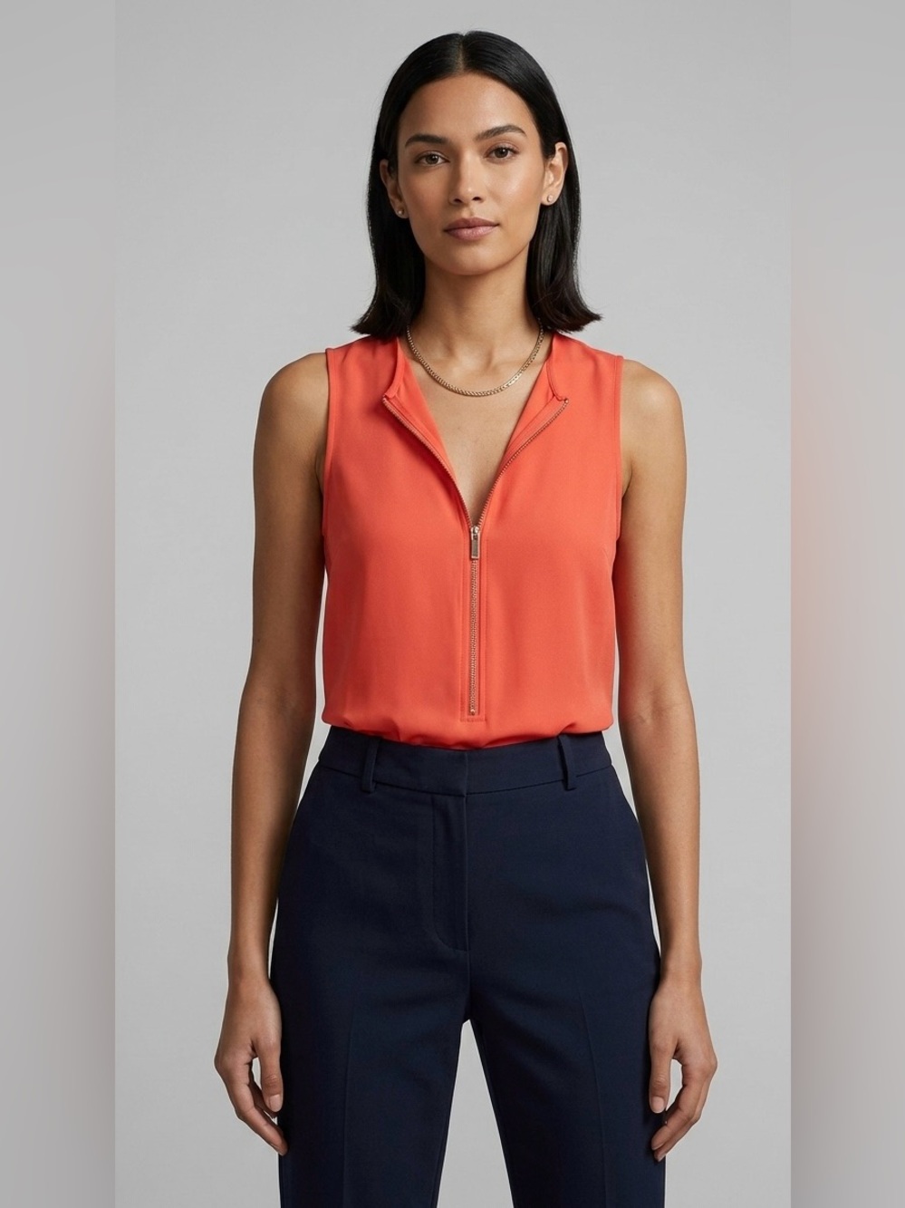 The Kooples Coral Orange Zip-Front Sleeveless Top Blouse - Size XS
